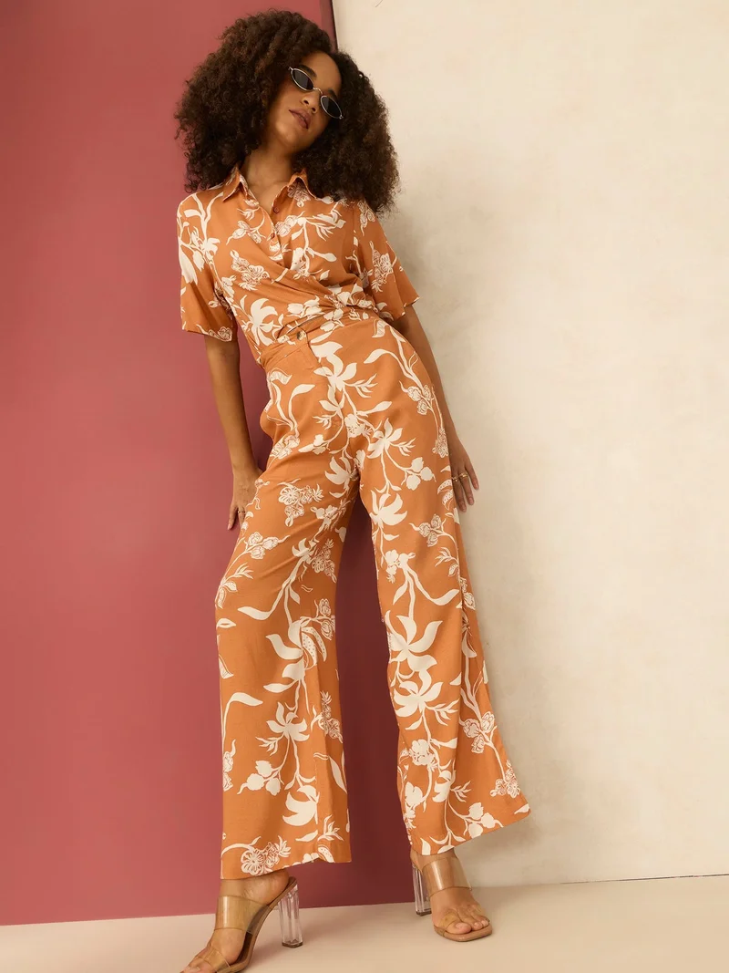 Outzidr  Rust Printed Straight Fit Trouser for Women | Best Price UAE